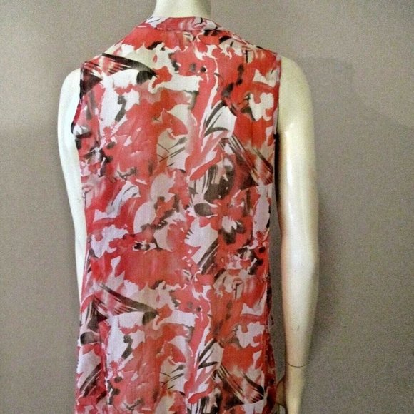 Pretty Coral Floral Hi-Lo Tunic sz M Sheer Crepe Chiffon - Picture 6 of 11